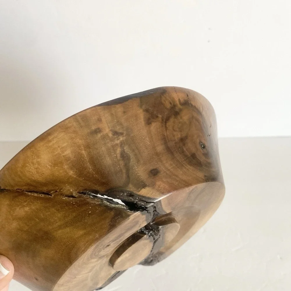 Hand Turned Wooden Bowl Artisan Handmade Live Edge Wood Key Coin Tray Rustic Art